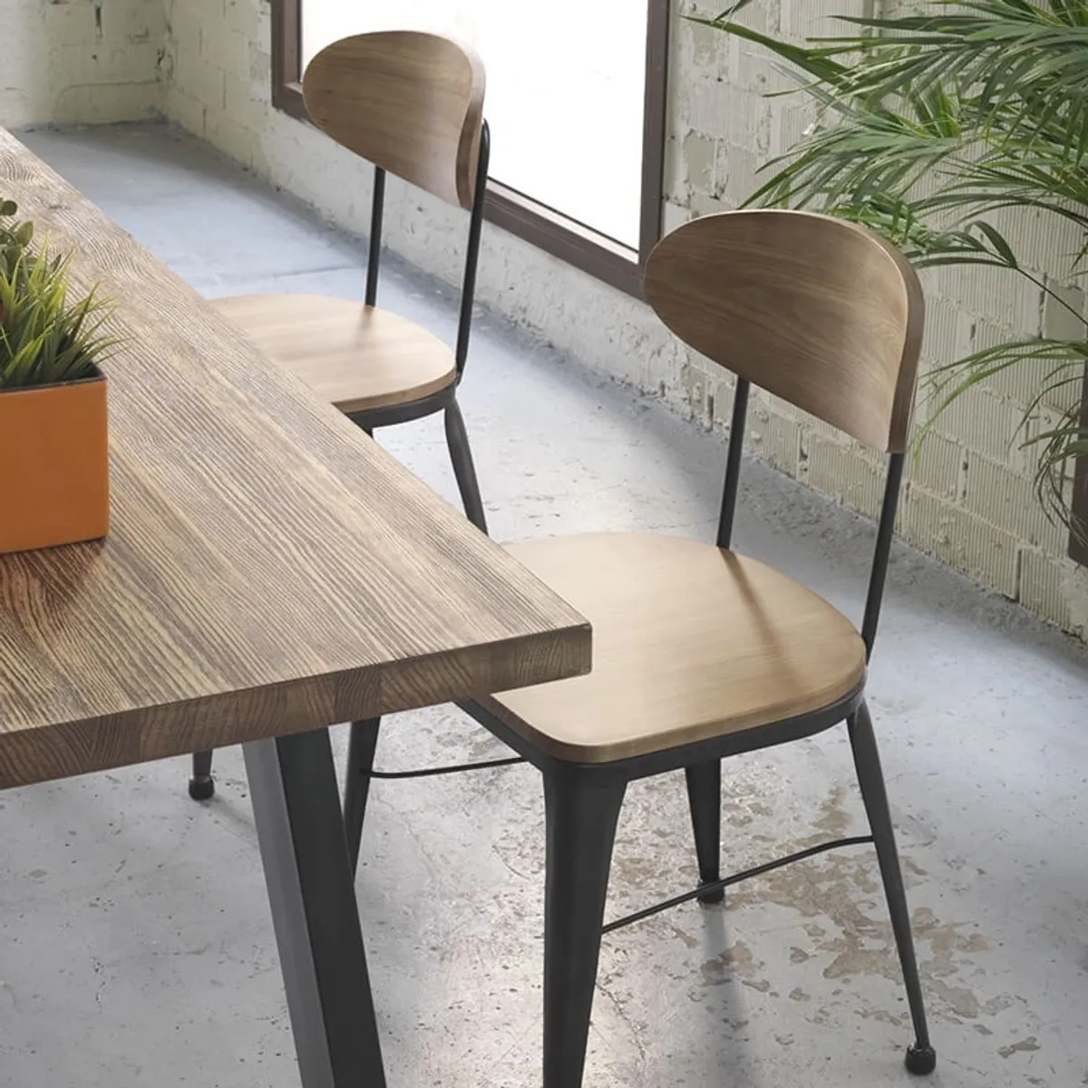 Austin - Chaise industrielle vintage en bois et métal