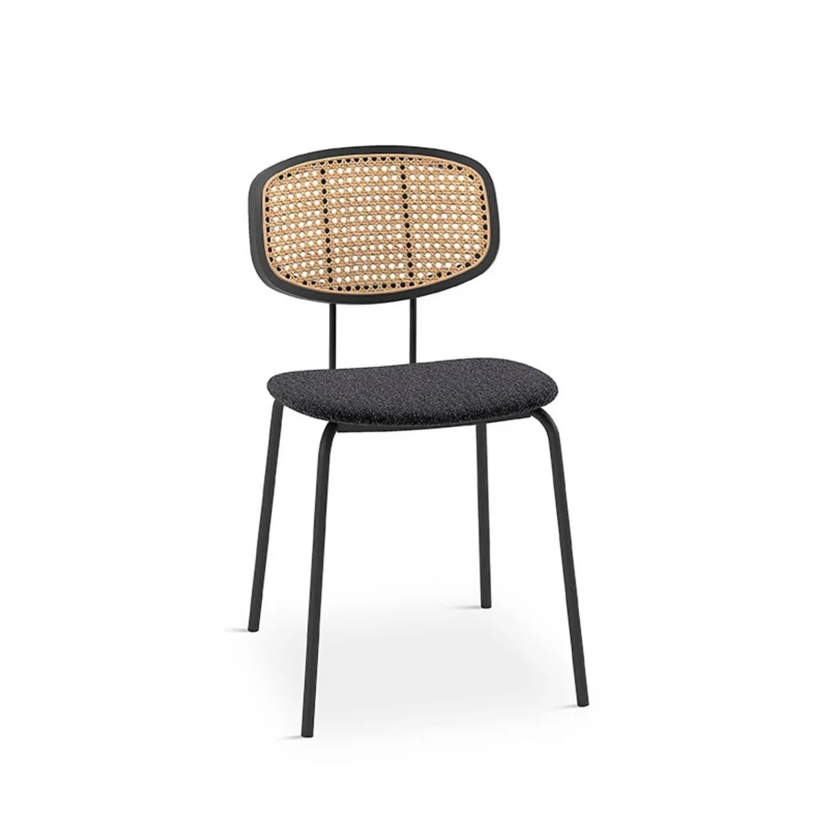 Ritmo - Chaise vintage dossier en cannage rotin et assise tissu — vue 3