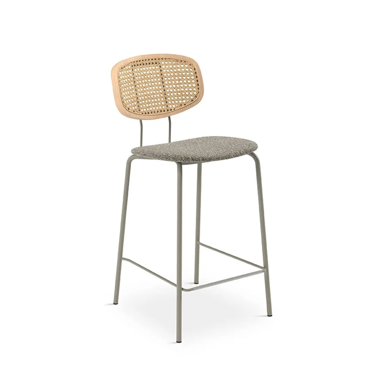 Ritmo - Tabouret snack vintage dossier en cannage avec assise tissu — vue 3