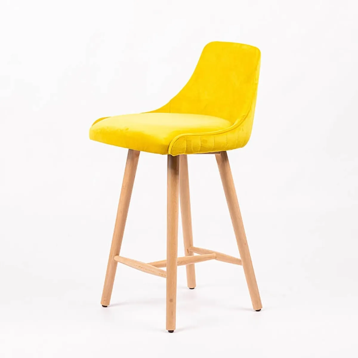 Lars line - Tabouret snack tissu dossier matelassé pieds bois — vue 3