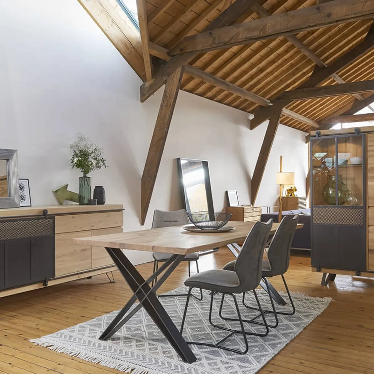 Fusion - Table design style industriel pieds en X — vue 3