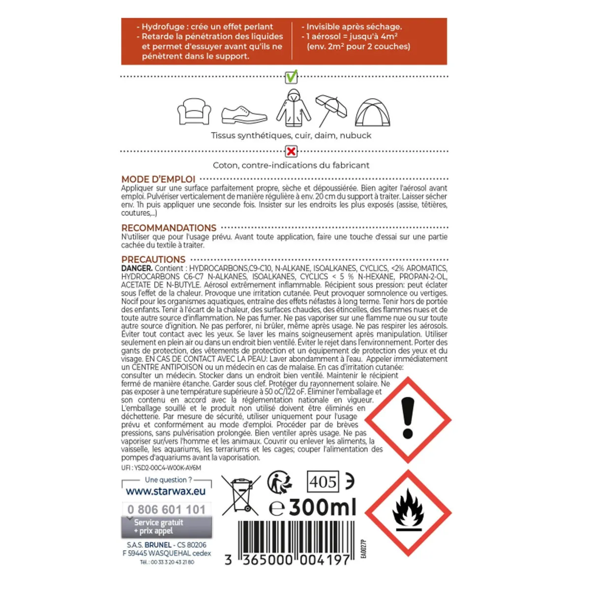 Imperméabilisant tissus Starwax® - Aérosol protecteur et imperméabilisant pour tissus 300ml — vue 4