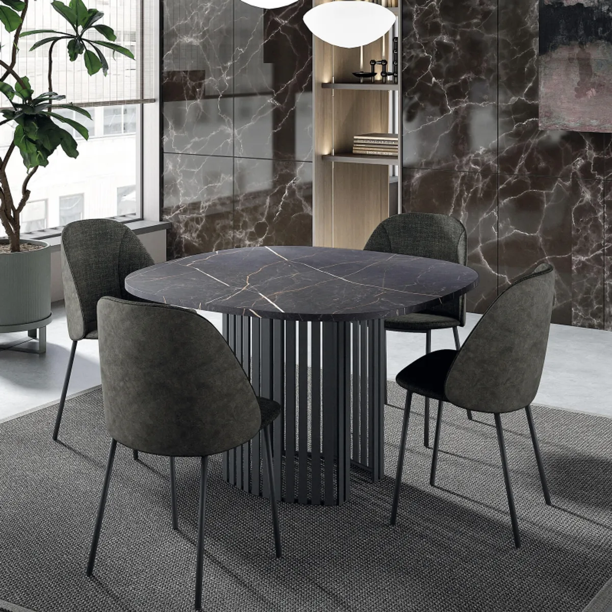 Canvas - Table design carrée avec bords arrondis et pied central ajouré