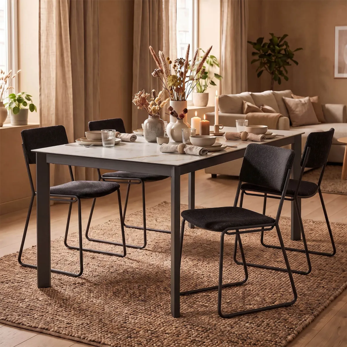 Lotus - Table contemporaine en céramique avec pieds en métal