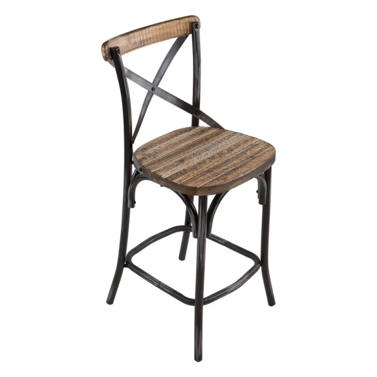 Madie - Tabouret bistrot en métal patiné et bois vieilli