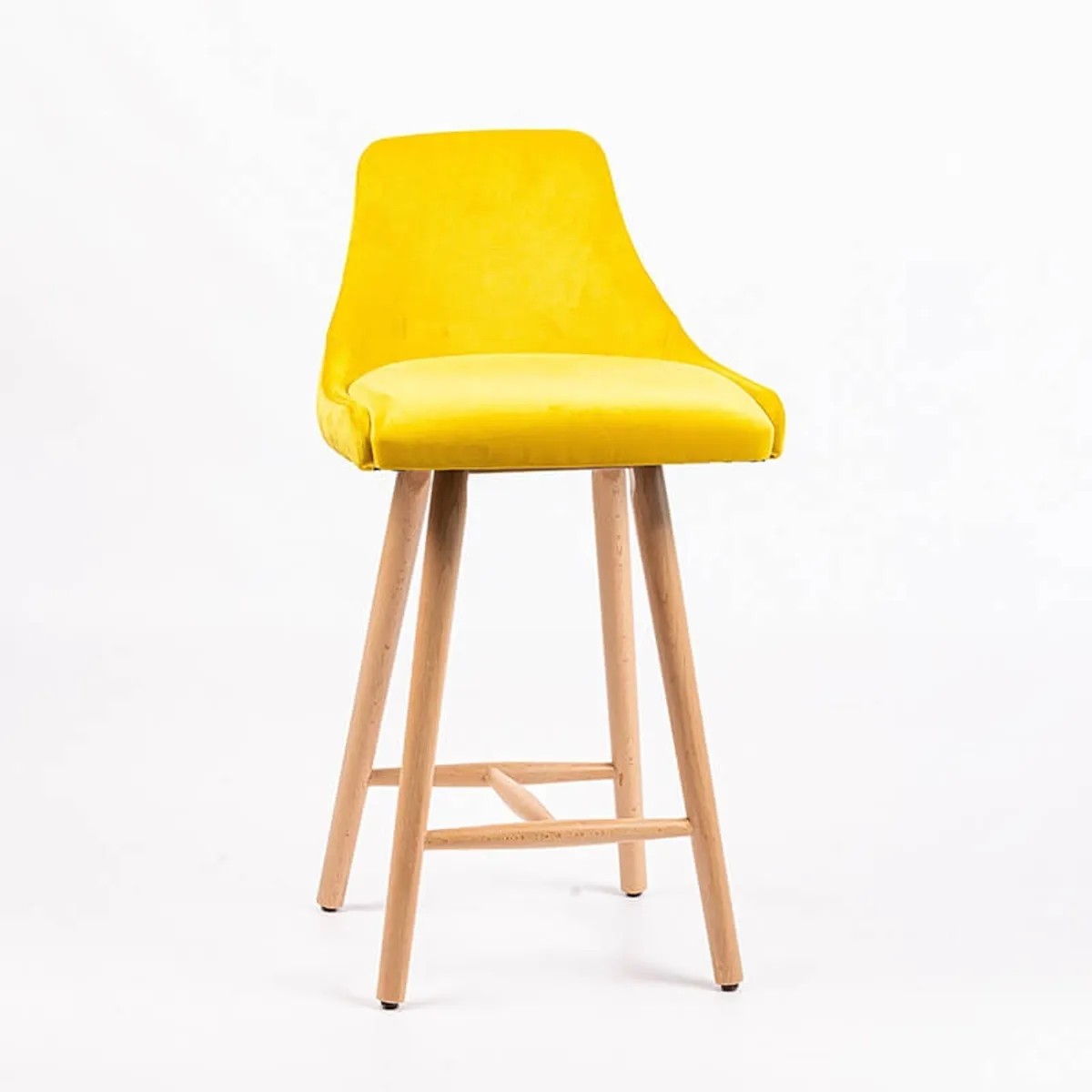 Lars line - Tabouret snack tissu dossier matelassé pieds bois — vue 4