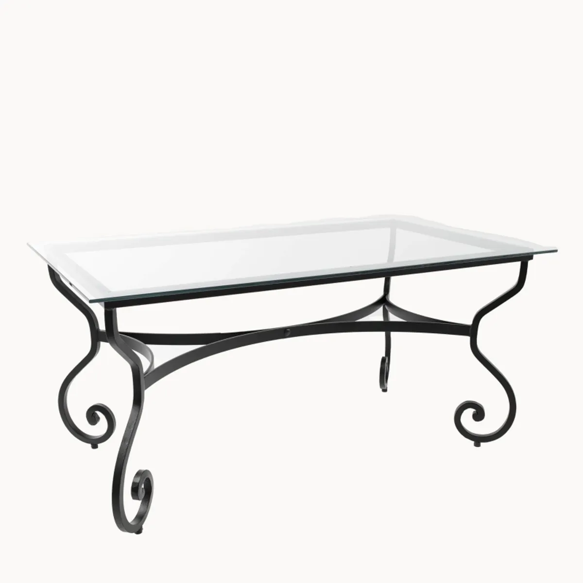 Damasco - Table de jardin provençale plateau verre avec pieds en acier