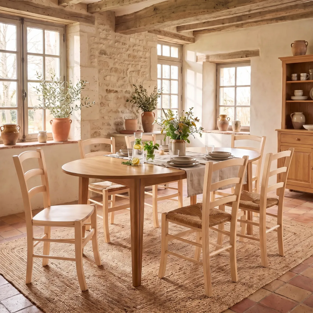 Brocéliande - Chaise de cuisine rustique en bois massif avec assise bois — vue 4