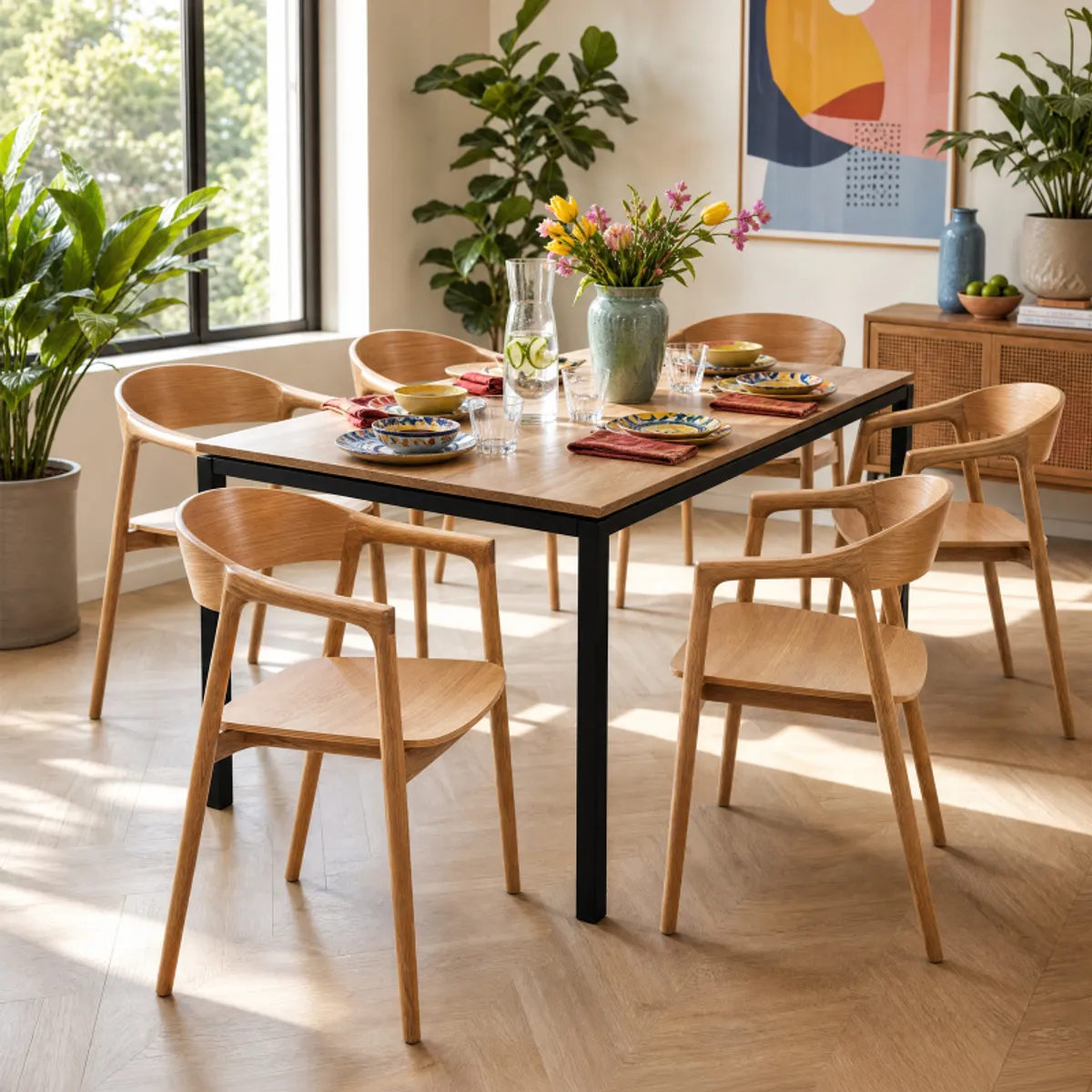 Vicenza - Table de salle à manger en stratifié et pieds en métal