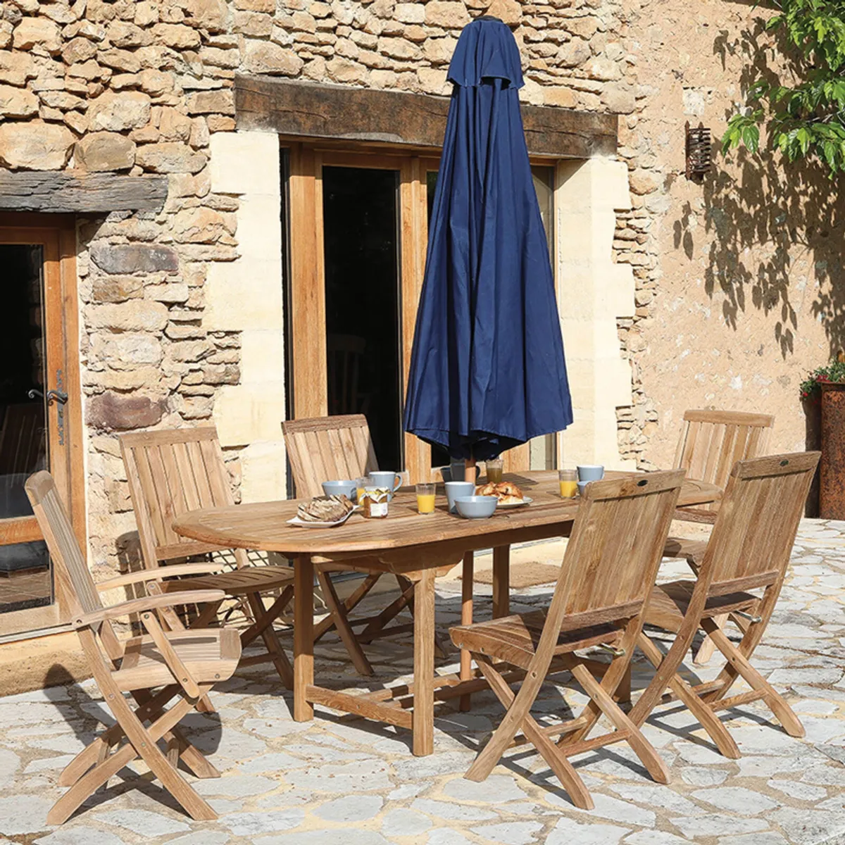 Landry - Table de jardin ovale en teck extensible — vue 4