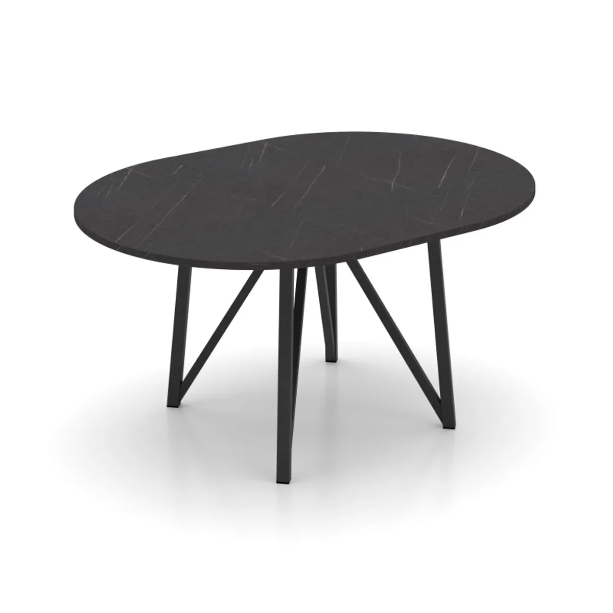 Clair de Lune - Table ronde extensible en stratifié imitation marbre avec pieds en métal anthracite — vue 5
