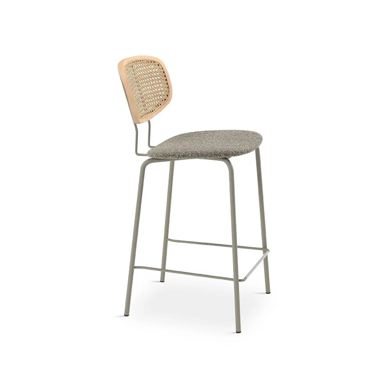Ritmo - Tabouret snack vintage dossier en cannage avec assise tissu — vue 4