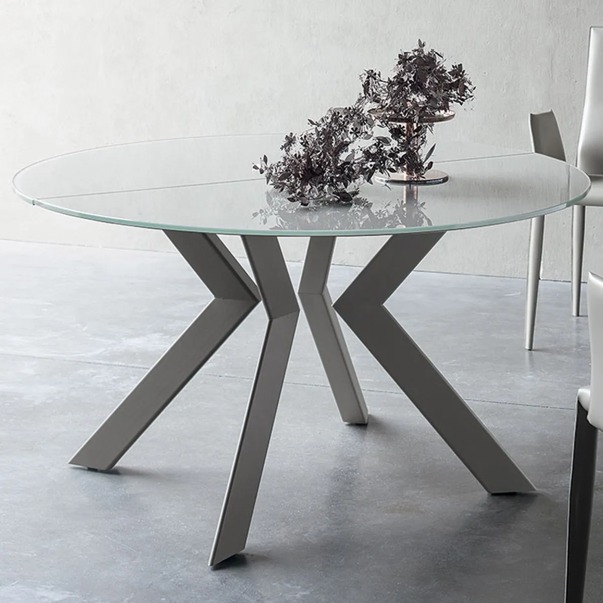 Zoe - Table ronde design extensible en verre extralight blanc et métal — vue 3