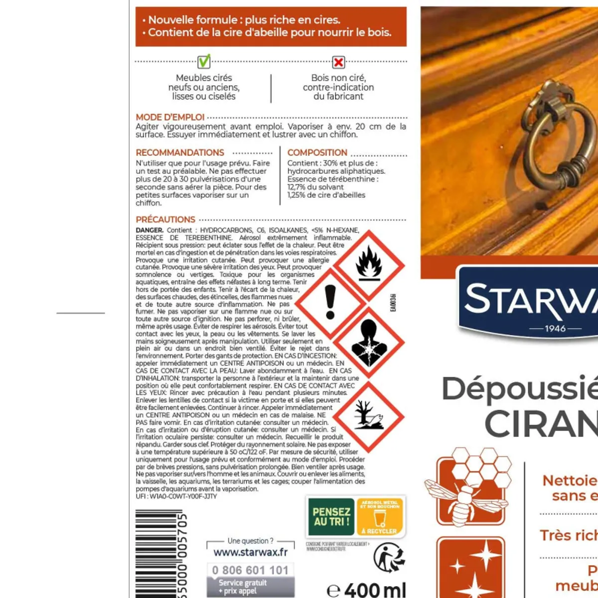 Nettoyant cirant Starwax® - Nettoyant dépoussiérant cirant pour mobilier d'intérieur 400 ml — vue 3