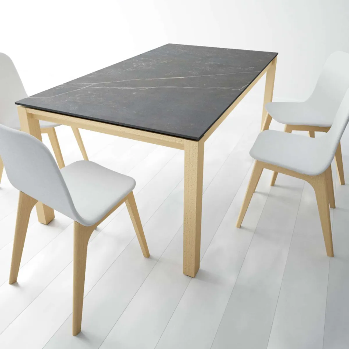 Lakera - Table en Dekton extensible avec pieds en bois massif
