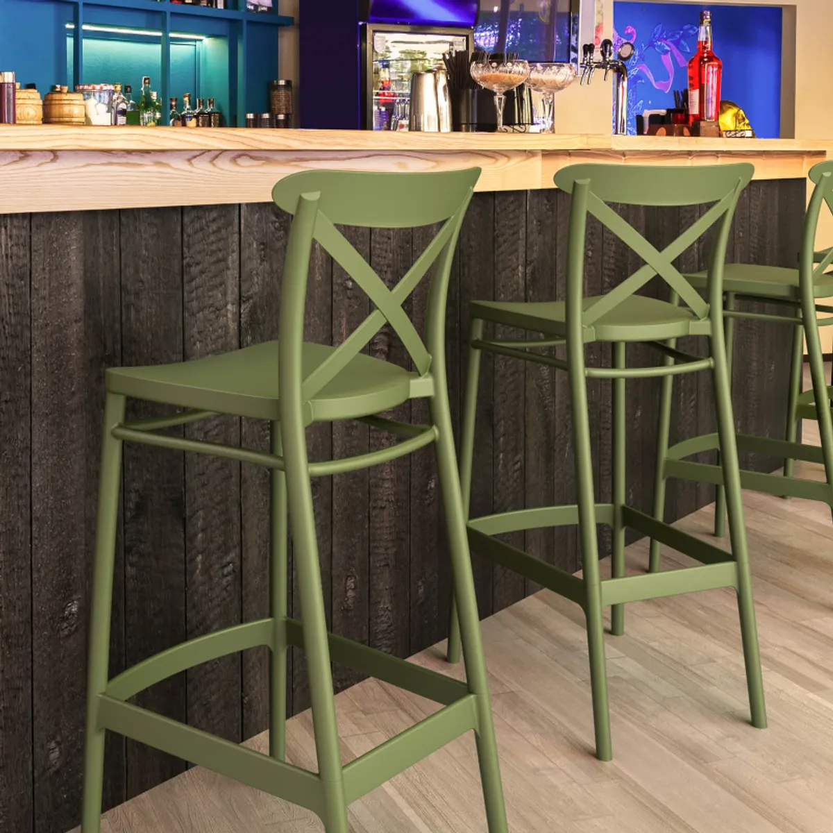 Cross - Tabouret de bar moderne avec dossier en polypropylène — vue 3