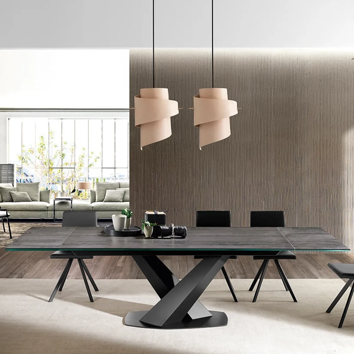Victory - Table design en céramique avec allonges pied central en V — vue 5