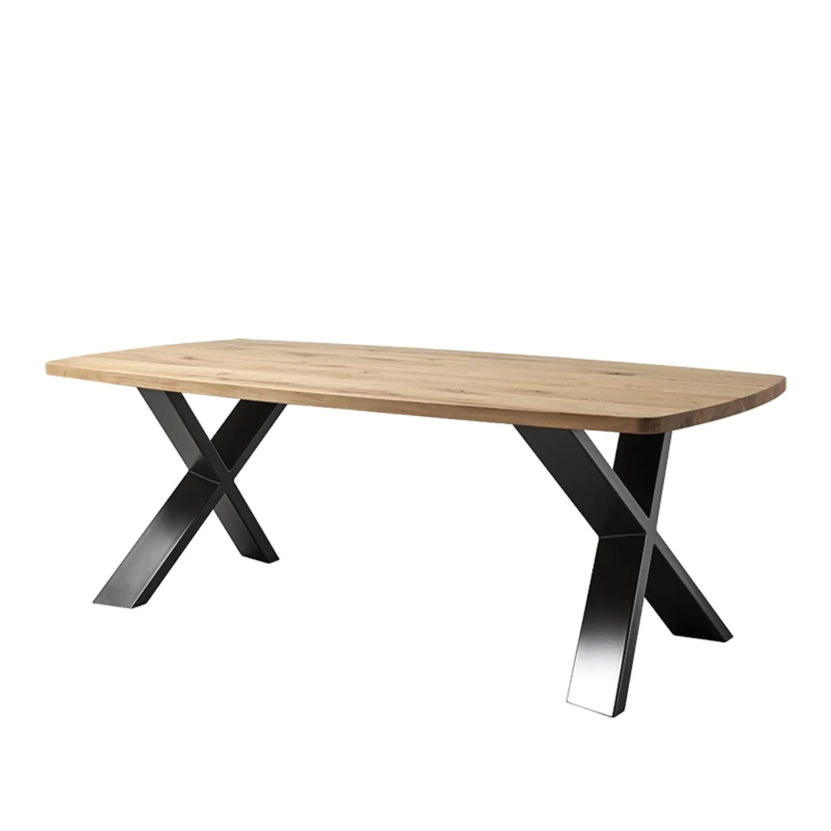 Carte - Table industrielle forme tonneau en bois massif pieds croisés