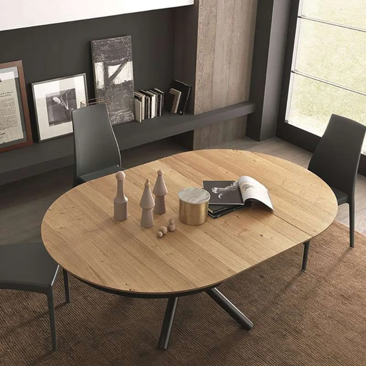Fahrenheit - Table design extensible ronde en bois avec pied central forme mikado — vue 5