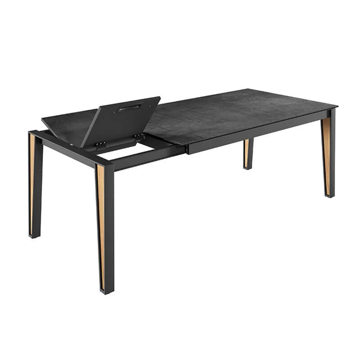 Okaso - Table moderne extensible en céramique avec pieds bois et métal — vue 3