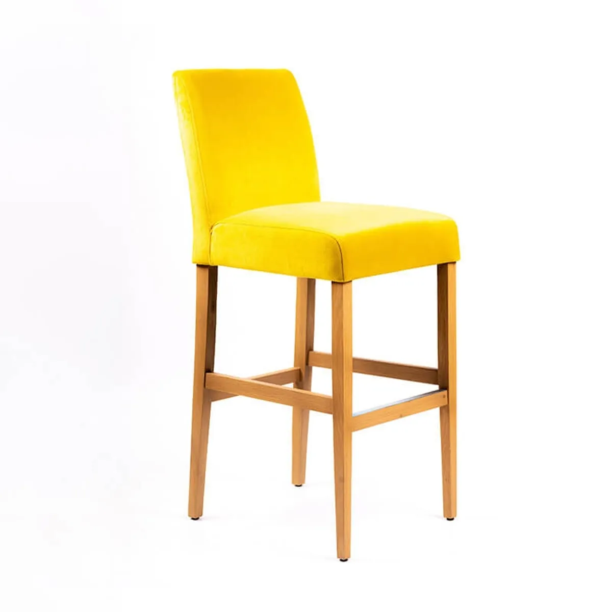 Fritz line - Tabouret de bar avec dos en tissu matelassé et pieds en bois