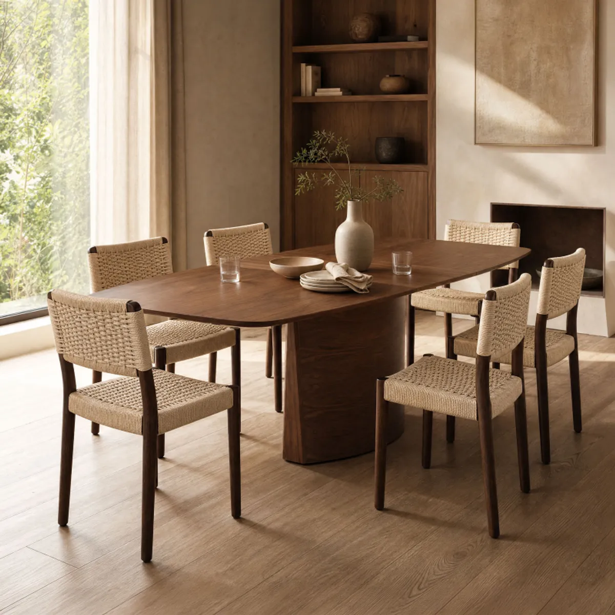 SM116/117 - Table extensible en bois style scandinave avec pied central