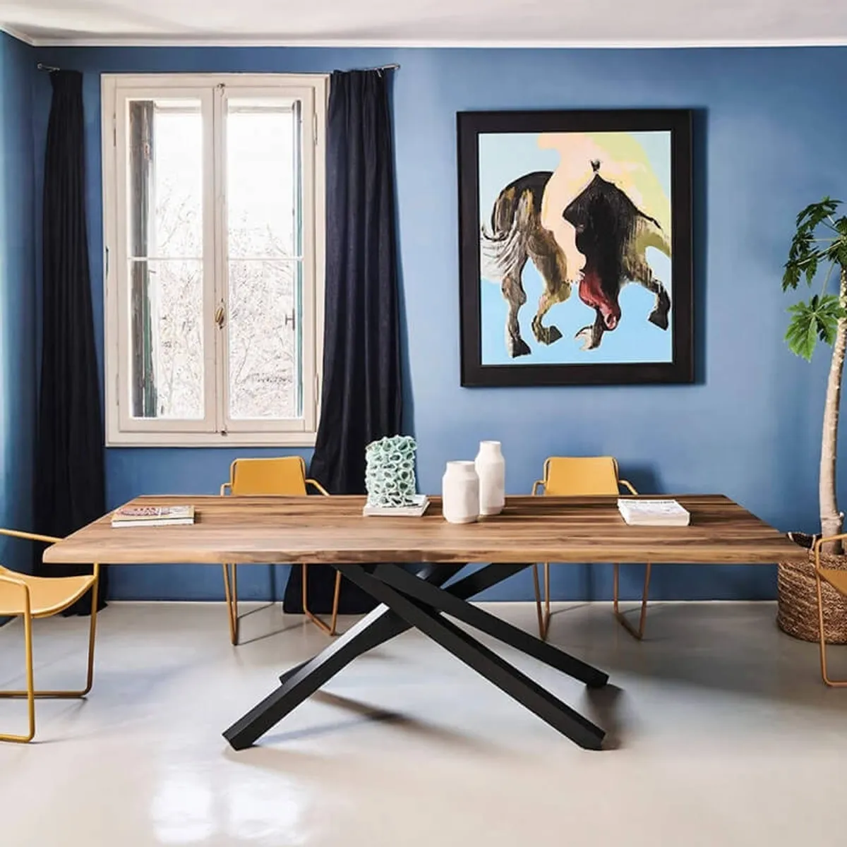 Pechino Midj® - Table design en bois massif piétement mikado en métal