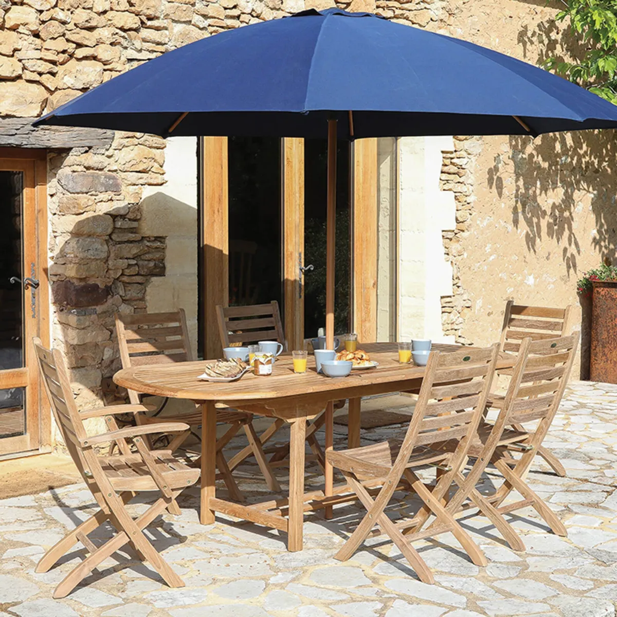 Landry - Table de jardin ovale en teck extensible — vue 5