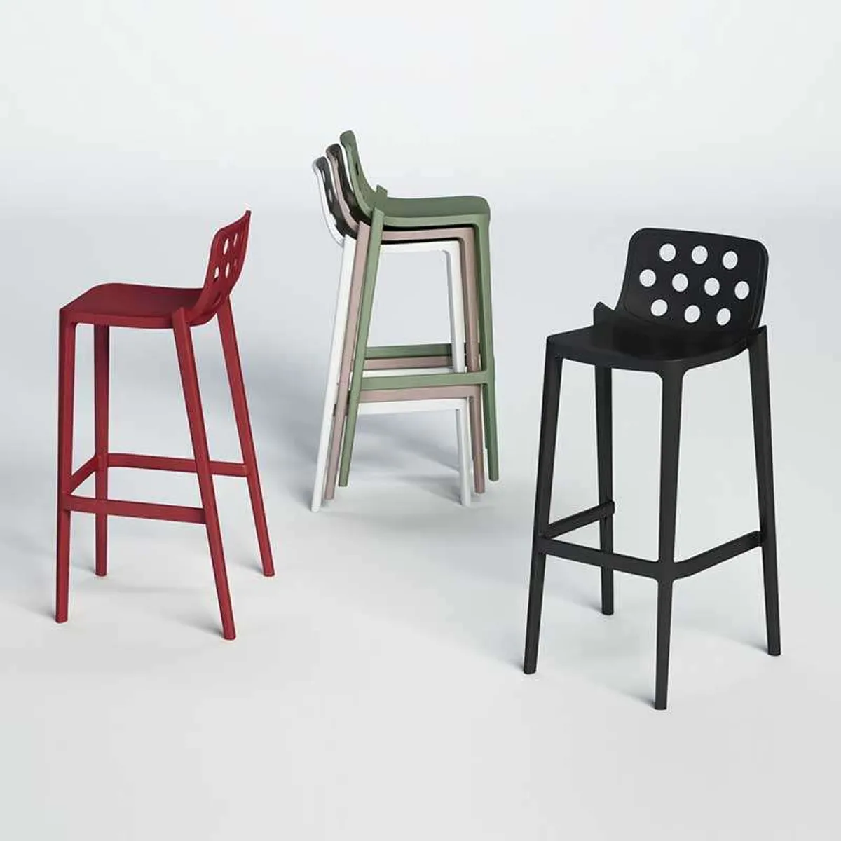 Isidoro - Tabouret de bar moderne empilable avec dossier ronds ajourés — vue 4