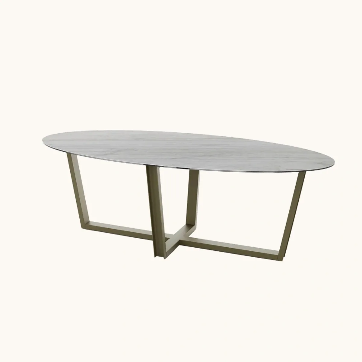 Viktor - Table design ovale plateau en céramique et pieds en métal