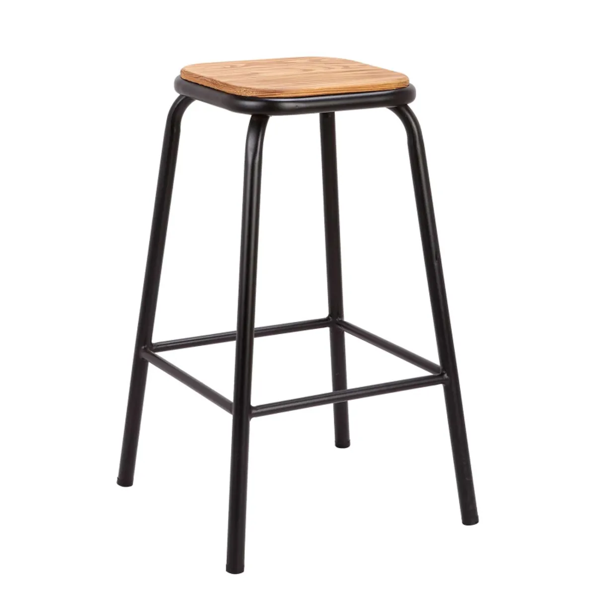 Max - Tabouret snack industriel sans dossier en métal assise bois