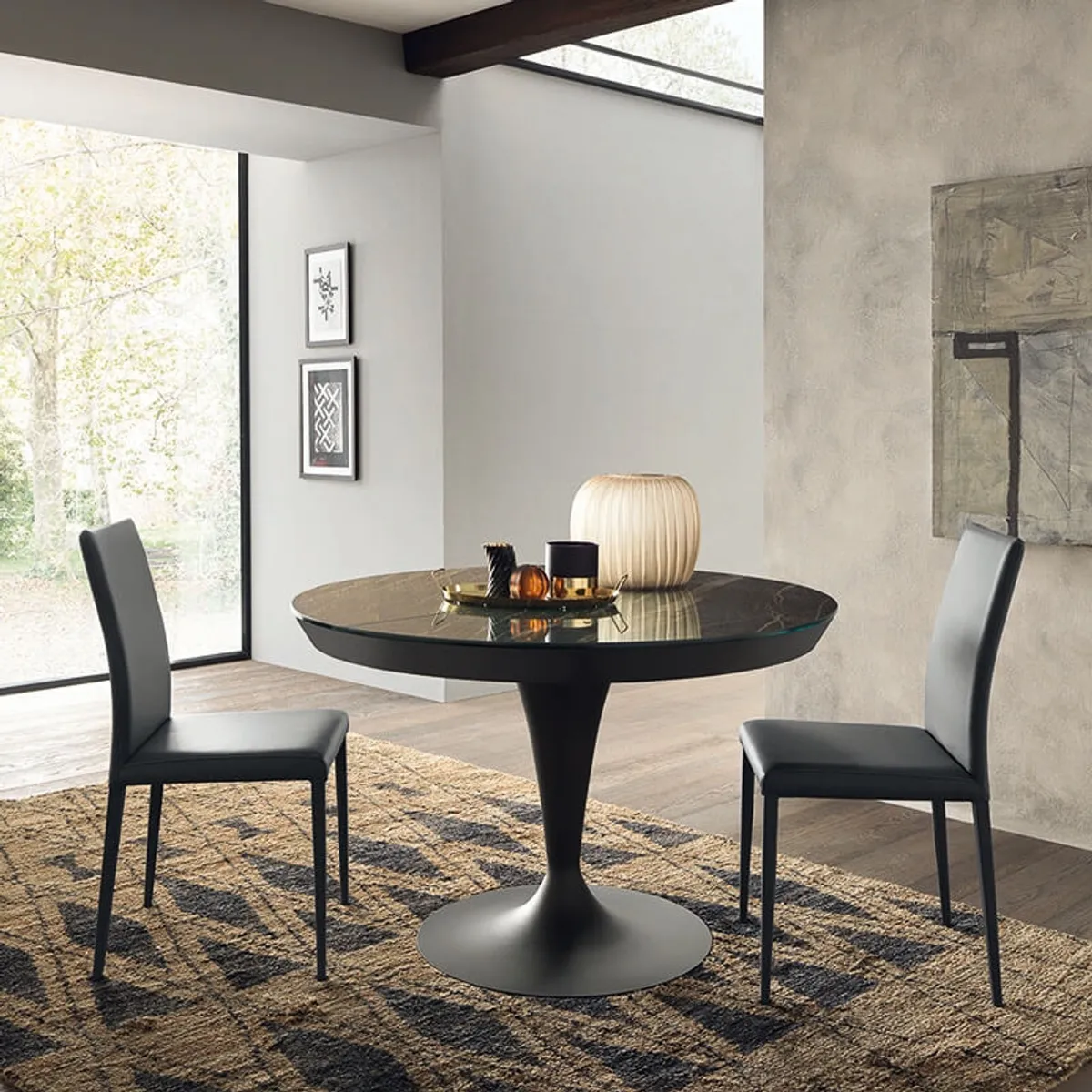 Sun - Table ronde en céramique extensible pied tulipe — vue 4