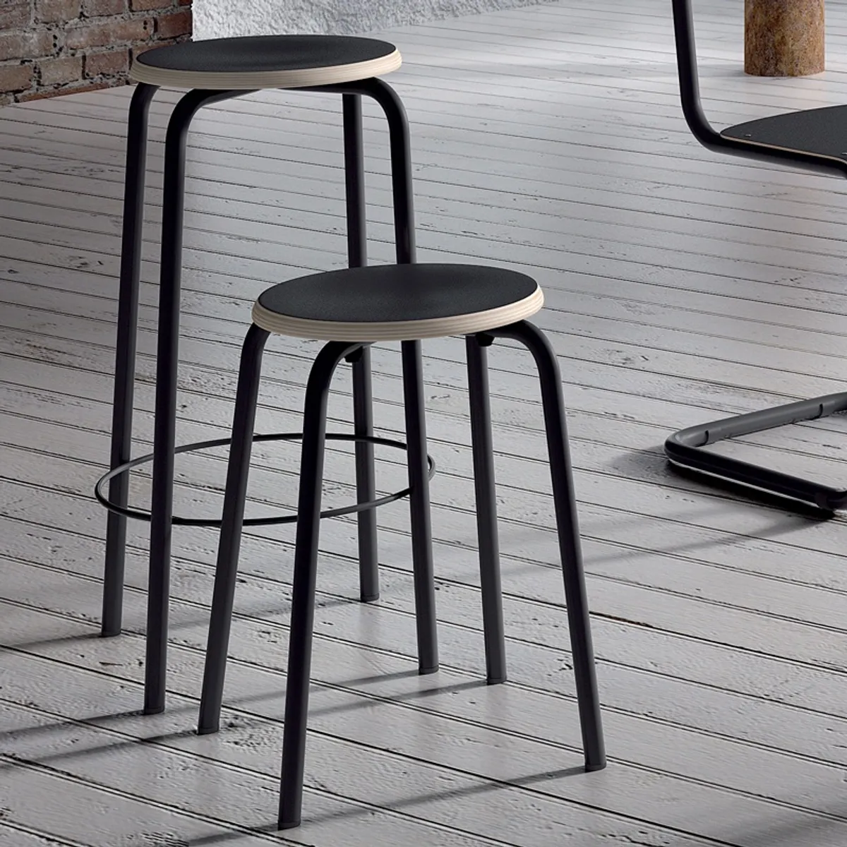Collège - Tabouret snack vintage sans dossier bois et métal — vue 3