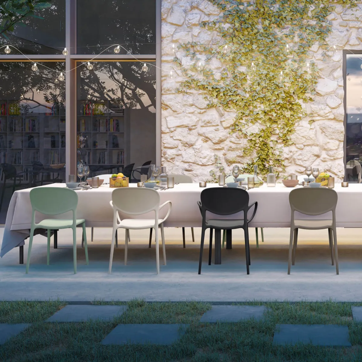 Abby Connubia® - Chaise de jardin italienne empilable en polypropylène recyclé sans accoudoirs — vue 5