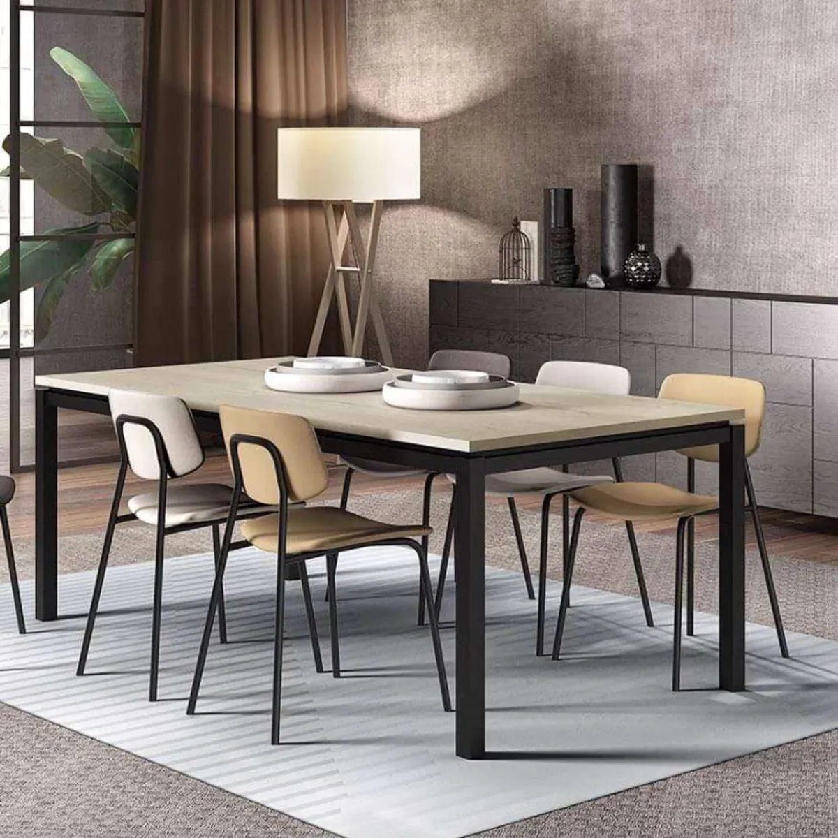Vicenza - Table de salle à manger en stratifié et pieds en métal — vue 3