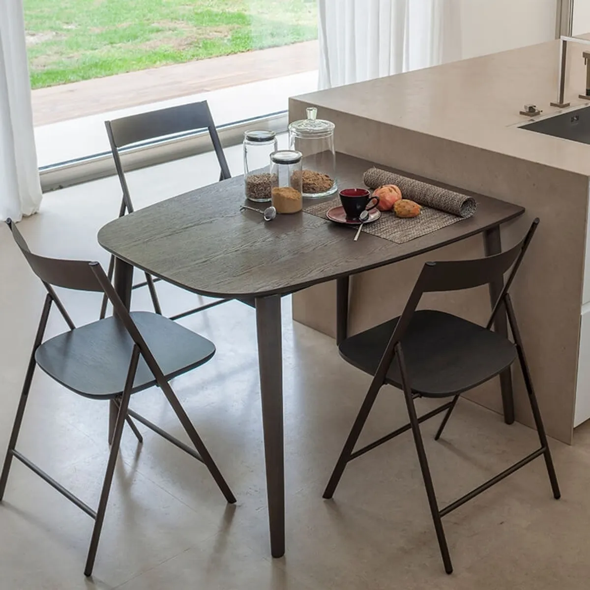 Ribot Wood - Table extensible demi - oblongue en bois de fabrication italienne