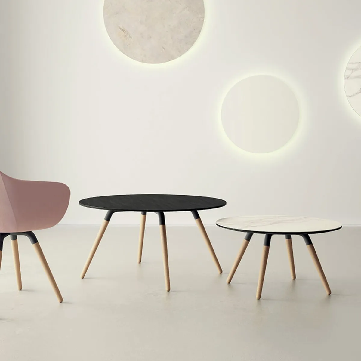 Nuba mini - Table basse ronde en céramique avec pieds en bois — vue 4