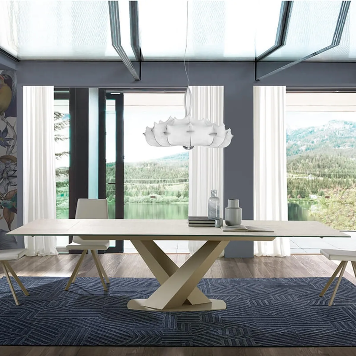 Victory - Table design en céramique avec allonges pied central en V — vue 3