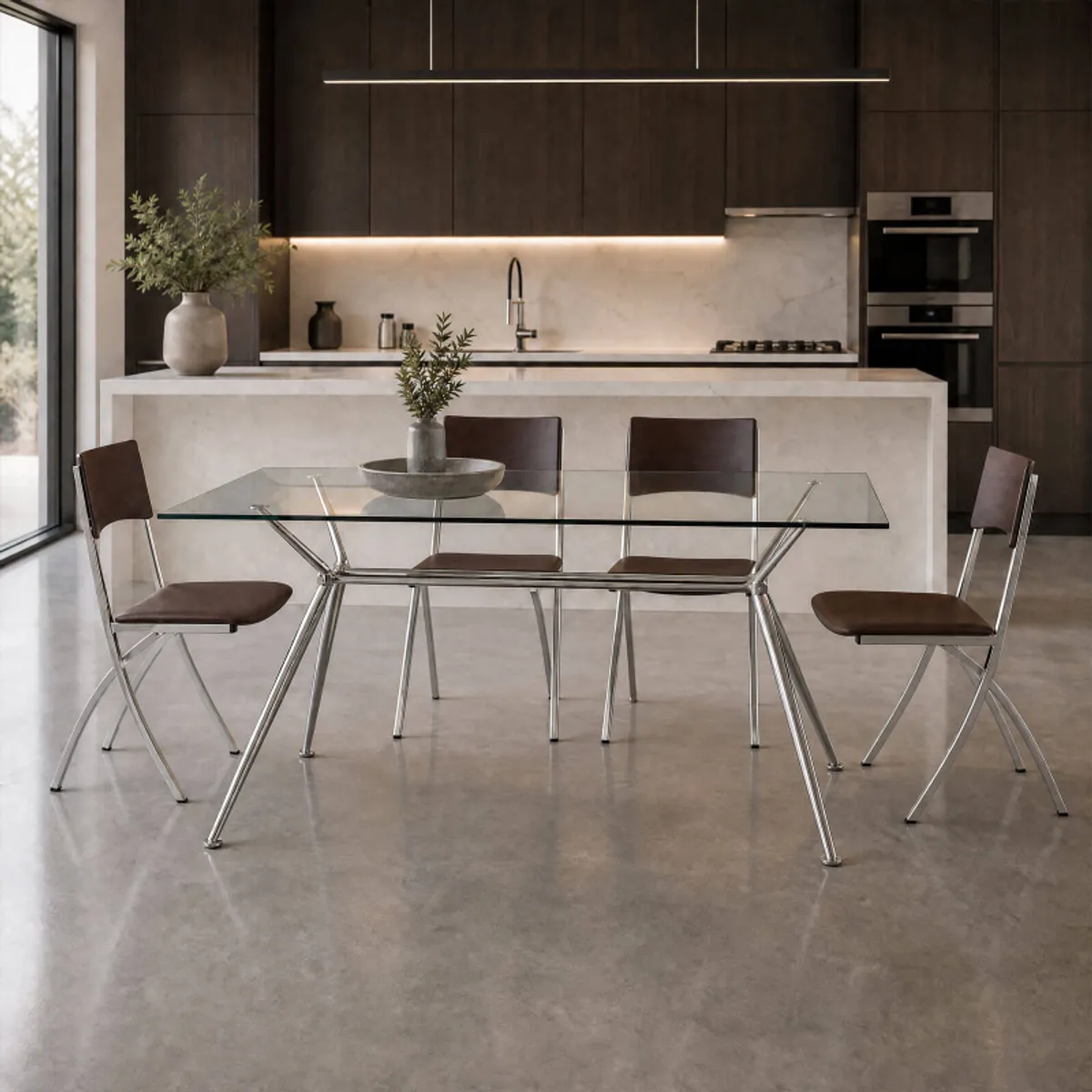 Brioso Midj® - Table en verre design avec pieds en X métalliques