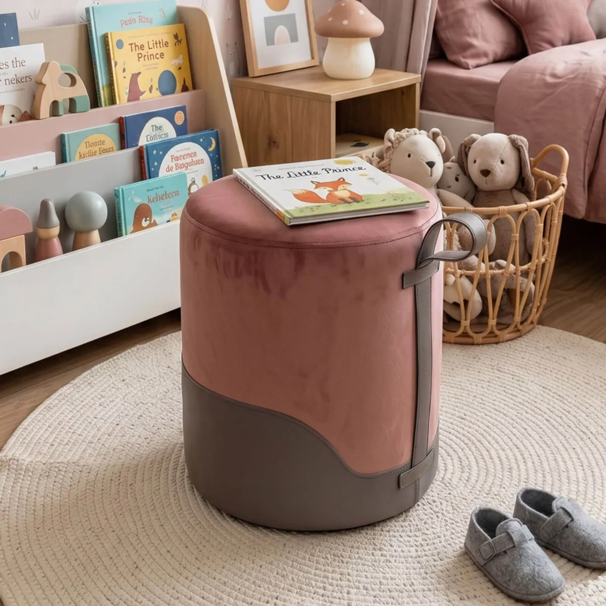 Edith - Pouf rond bicolore et bimatière