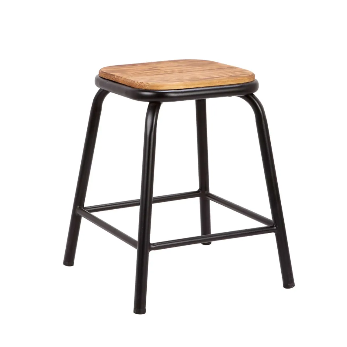 Matis - Tabouret bas industriel en métal assise bois — vue 4