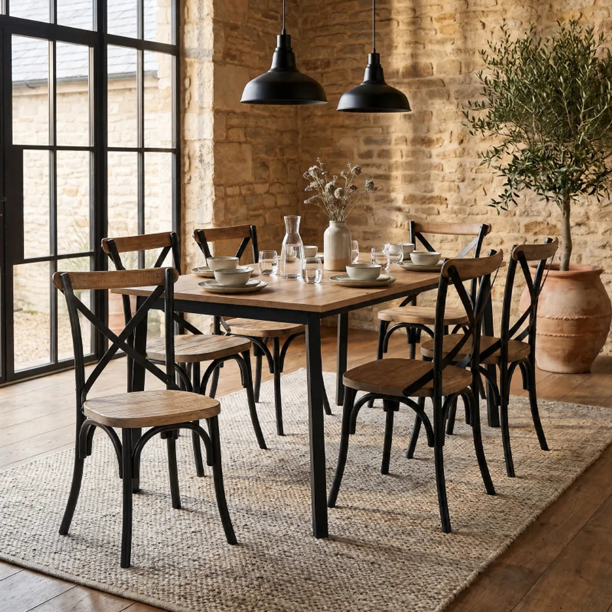 Madie - Chaise bistrot vintage en bois et métal noir — vue 4