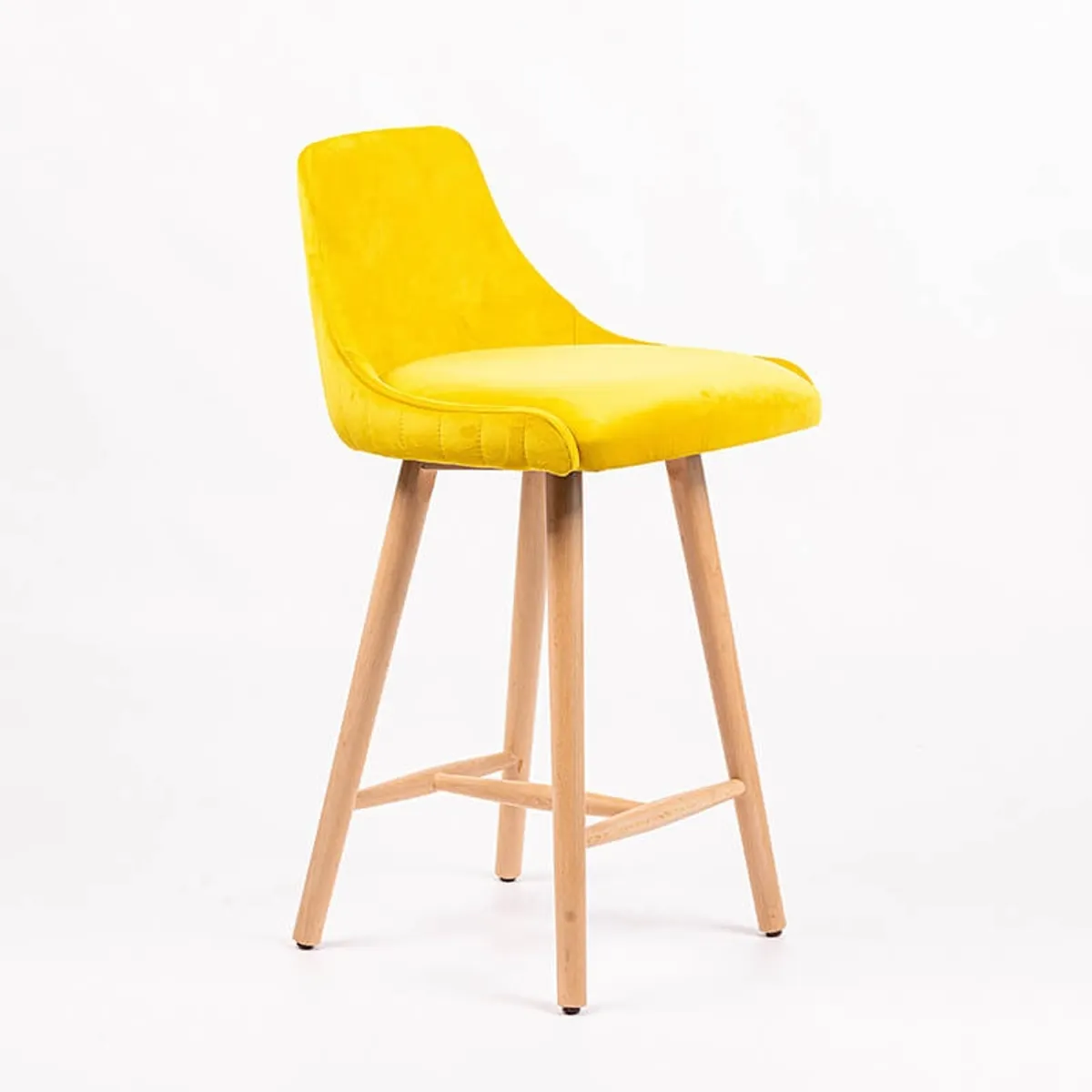 Lars line - Tabouret snack tissu dossier matelassé pieds bois