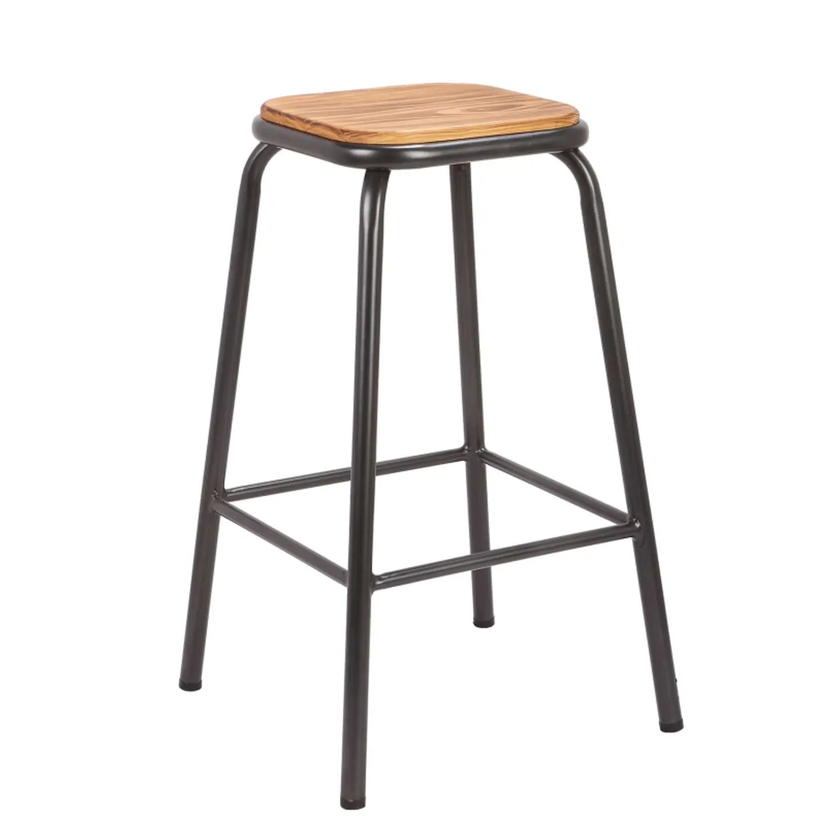 Max - Tabouret snack industriel sans dossier en métal assise bois — vue 4