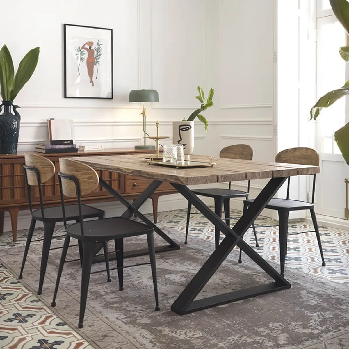 Austin - Chaise en métal industriel dossier bois — vue 3