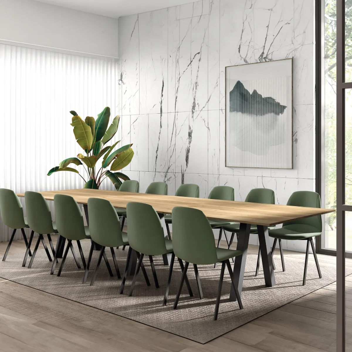 Veneto - Grande table de salle à manger en mélaminé avec pieds obliques