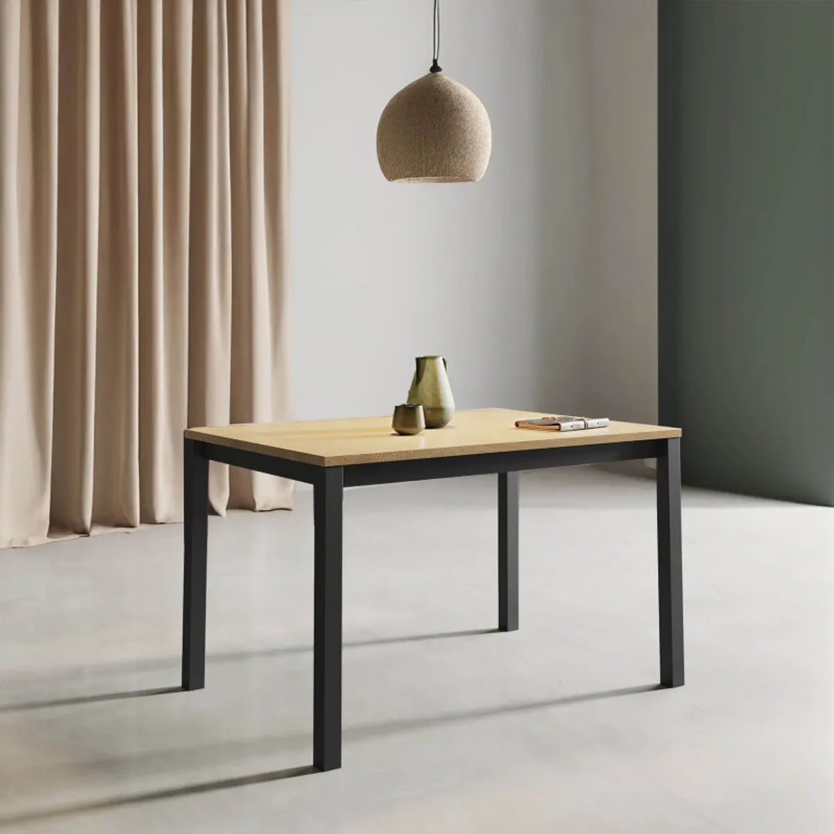 Valentina - Table de cuisine extensible en mélaminé chêne naturel avec pieds en métal noir — vue 5