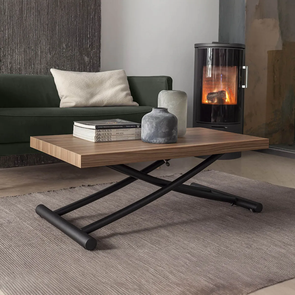 Géniale - Table basse relevable petit espace en mélaminé