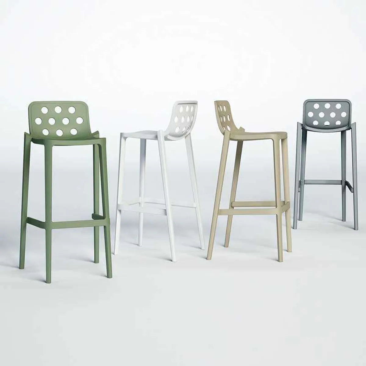 Isidoro - Tabouret de bar moderne empilable avec dossier ronds ajourés — vue 3