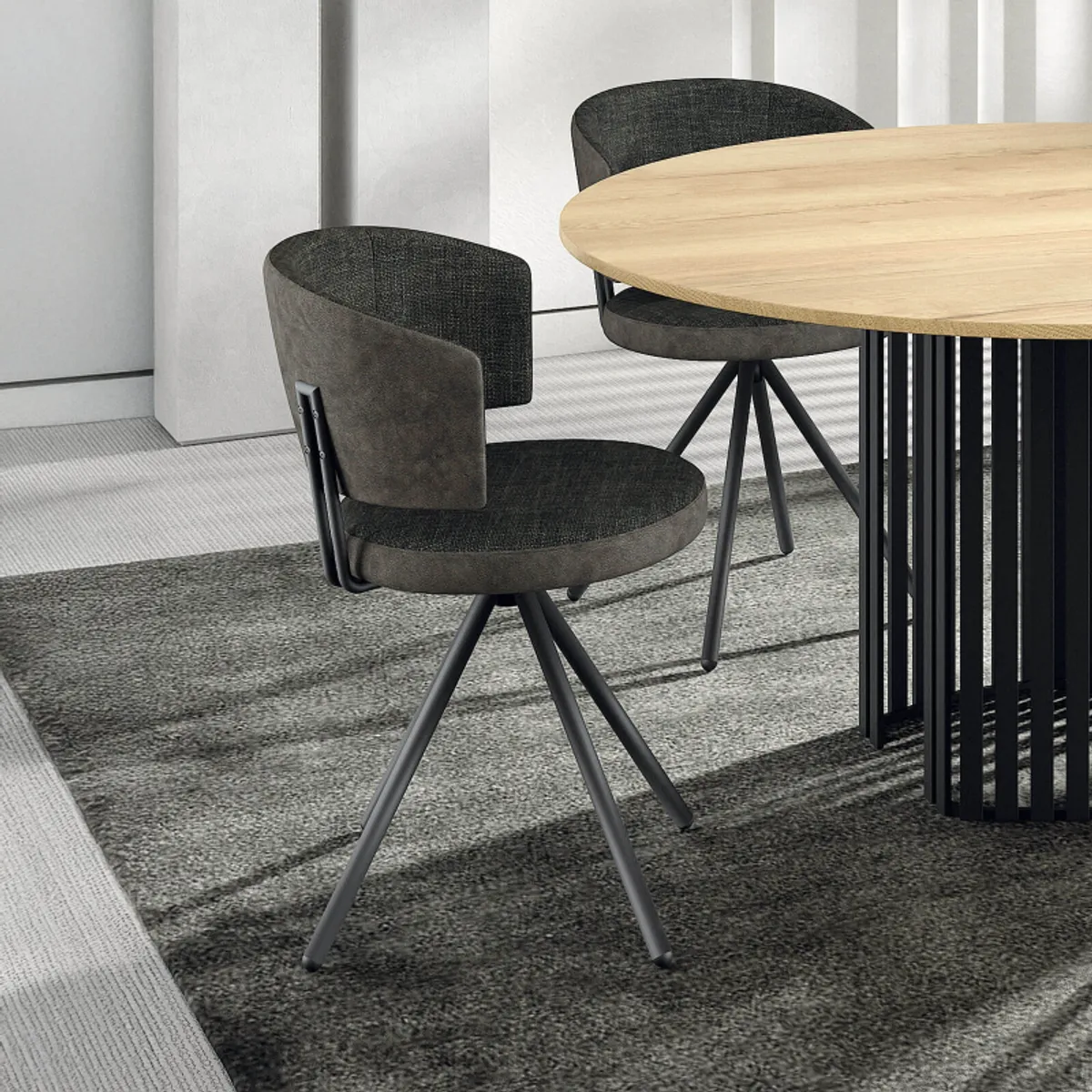 Adagio - Chaise moderne pivotante en tissu et pieds métal